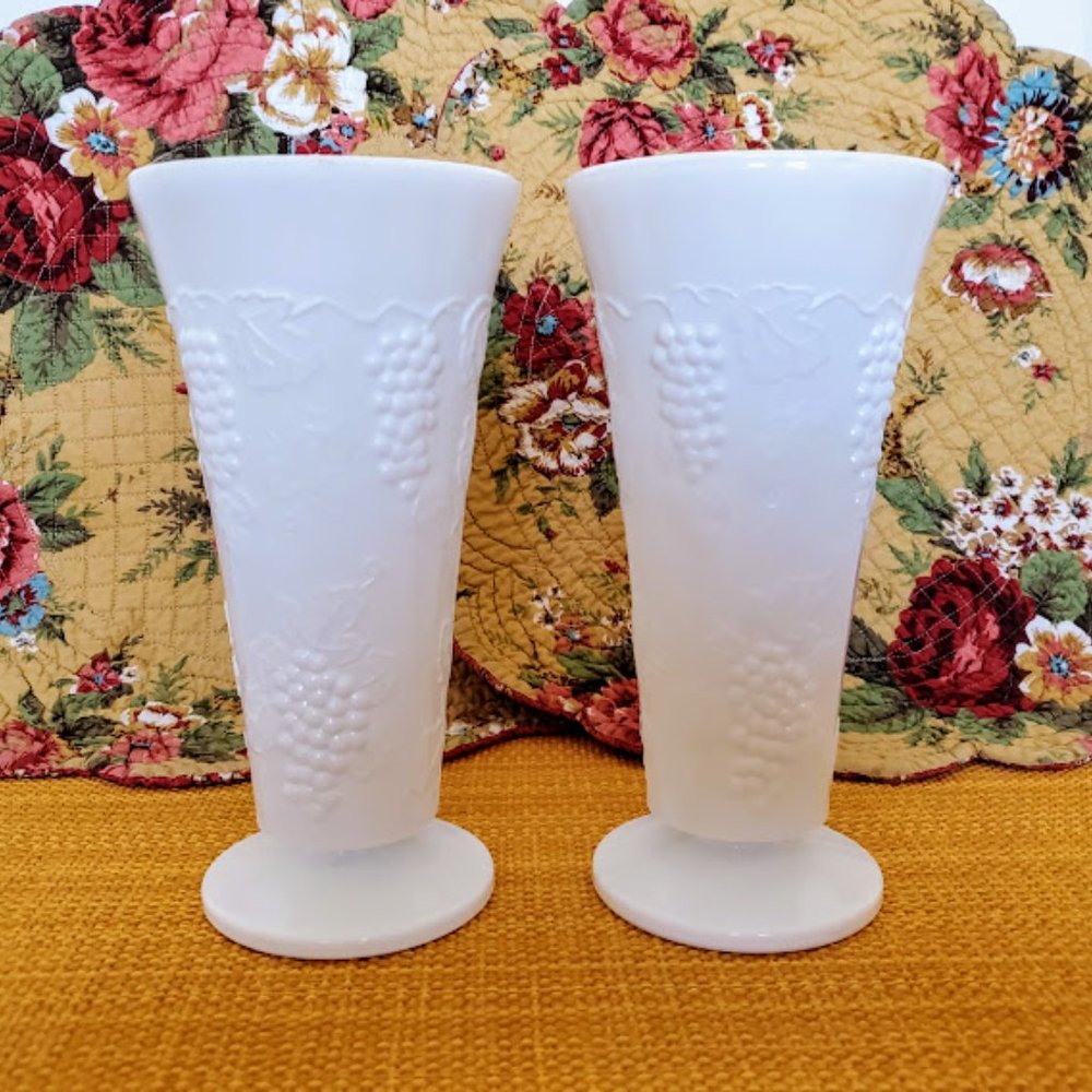 Milk Glass Footed Vases - Picture 6 of 6